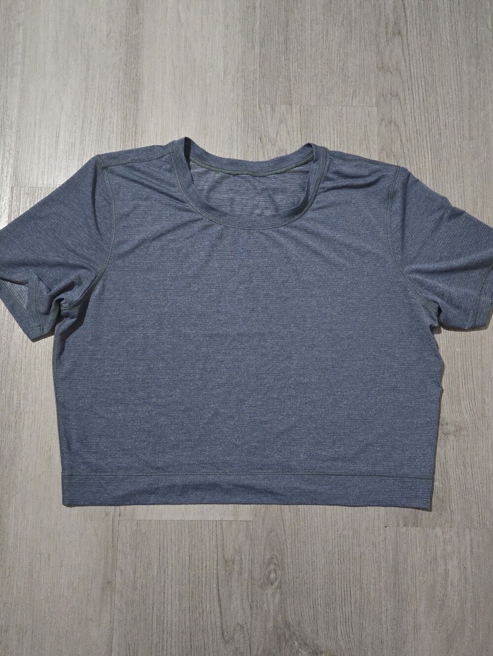 Lululemon Heathered Blue Run The Day Short Sleeve Crop Tshirt Top, SIZE 6/8